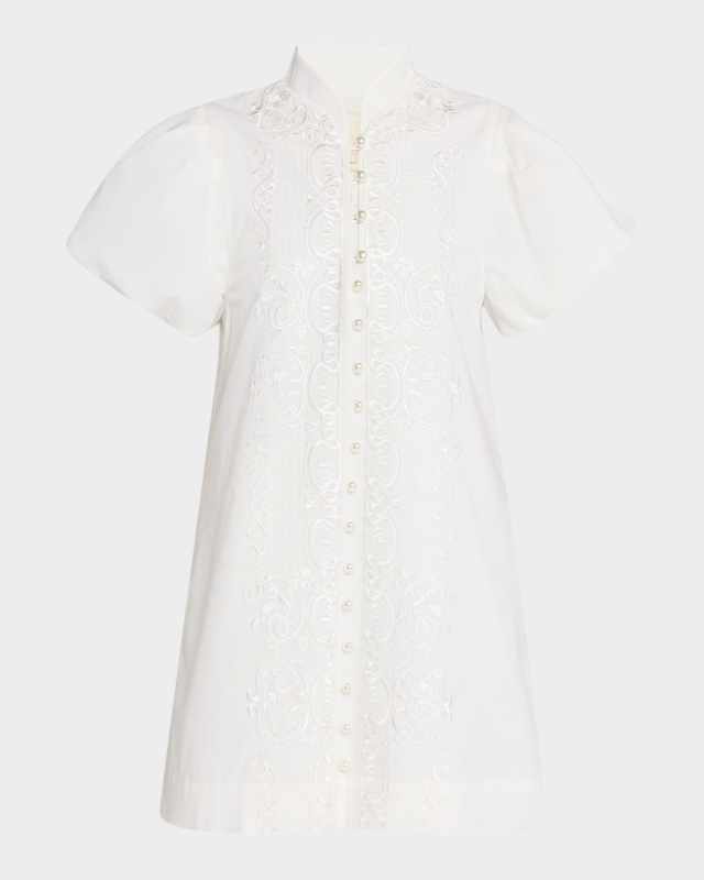 Elliana Embroidered Puff-Sleeve Mini Dress